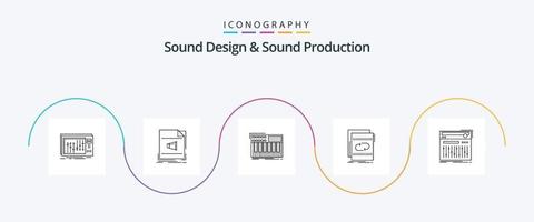 Sound Design And Sound Production Line 5 Icon Pack Including loop. audio. music. synthesizer. midi vector