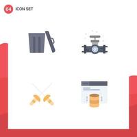 User Interface Pack of 4 Basic Flat Icons of ecology sabre trash plumber hosting website Editable Vector Design Elements