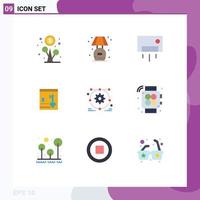 Mobile Interface Flat Color Set of 9 Pictograms of development lock ac locker house Editable Vector Design Elements