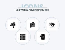 Seo Web And Advertising Media Glyph Icon Pack 5 Icon Design. fax machine. phone. chat. fax. mail box vector