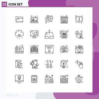 Set of 25 Modern UI Icons Symbols Signs for chart bar sound bars window map Editable Vector Design Elements