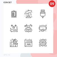 9 Thematic Vector Outlines and Editable Symbols of hearts present cable star hand Editable Vector Design Elements