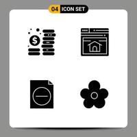 Solid Glyph Pack of 4 Universal Symbols of budget document management webpage flower Editable Vector Design Elements