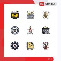 9 Creative Icons Modern Signs and Symbols of compass graph feather data analysis Editable Vector Design Elements