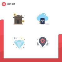 User Interface Pack of 4 Basic Flat Icons of asset diamond real cloud investment Editable Vector Design Elements