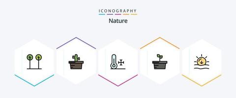 Nature 25 FilledLine icon pack including weather. sun. temperature. nature. plant vector