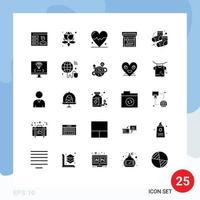 25 Thematic Vector Solid Glyphs and Editable Symbols of develop coding heart socks dots Editable Vector Design Elements