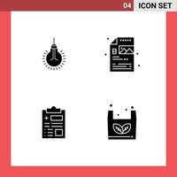 Universal Icon Symbols Group of 4 Modern Solid Glyphs of light report tips process health Editable Vector Design Elements