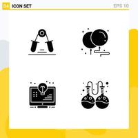 Set of 4 Modern UI Icons Symbols Signs for grip bulb exercise birthday light Editable Vector Design Elements