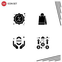 Mobile Interface Solid Glyph Set of 4 Pictograms of badge fast shopping shopping islam Editable Vector Design Elements