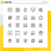 Set of 25 Modern UI Icons Symbols Signs for link connection gauge atom message Editable Vector Design Elements