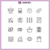 Pack of 16 Modern Outlines Signs and Symbols for Web Print Media such as sauna paper emoji clip attachment Editable Vector Design Elements