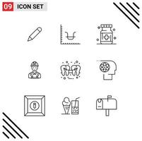 Stock Vector Icon Pack of 9 Line Signs and Symbols for repair carpenter care building medicine Editable Vector Design Elements