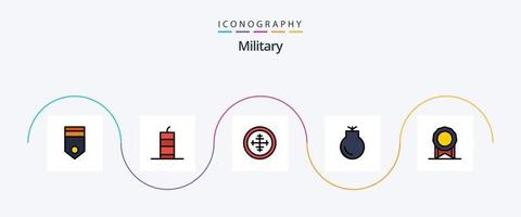 militar línea lleno plano 5 5 icono paquete incluso militar. pistola. militar bomba. objetivo. militar vector