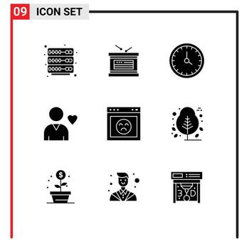 editable vector línea paquete de 9 9 sencillo sólido glifos de página navegador reloj corazón favorito editable vector diseño elementos