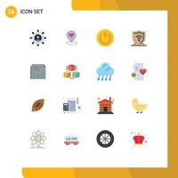 Flat Color Pack of 16 Universal Symbols of protect internet pin power energy Editable Pack of Creative Vector Design Elements