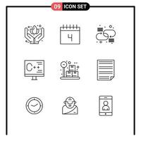 Set of 9 Modern UI Icons Symbols Signs for package programming connection development computer Editable Vector Design Elements