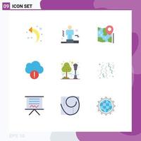 User Interface Pack of 9 Basic Flat Colors of cityscape tree pin data alert Editable Vector Design Elements