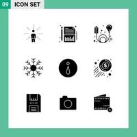 Modern Set of 9 Solid Glyphs Pictograph of winter snow sheet flake energy Editable Vector Design Elements