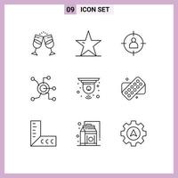 Set of 9 Modern UI Icons Symbols Signs for worldwide data nature star user target Editable Vector Design Elements