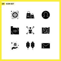 Modern Set of 9 Solid Glyphs Pictograph of economy business shopping banking user Editable Vector Design Elements