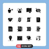 Solid Glyph Pack of 16 Universal Symbols of heart multimedia person disk cd Editable Vector Design Elements