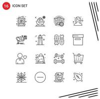 16 User Interface Outline Pack of modern Signs and Symbols of woman female bowl beauty globe Editable Vector Design Elements