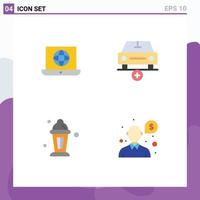 4 Universal Flat Icons Set for Web and Mobile Applications laptop abrahamic technical more lamp Editable Vector Design Elements