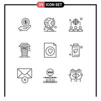 9 Universal Outline Signs Symbols of document farming table globe farm management Editable Vector Design Elements