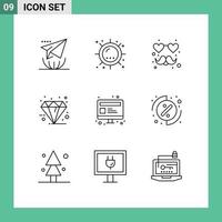 Set of 9 Vector Outlines on Grid for computer premium sunshine friday black Editable Vector Design Elements