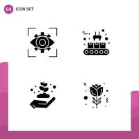 Editable Vector Line Pack of 4 Simple Solid Glyphs of eyesight earth day view conveyor belt energy Editable Vector Design Elements