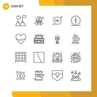 Editable Vector Line Pack of 16 Simple Outlines of beat heart forward travel direction Editable Vector Design Elements