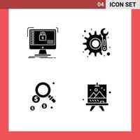 User Interface Pack of 4 Basic Solid Glyphs of secure search system maintenance board Editable Vector Design Elements