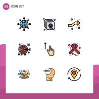 Set of 9 Commercial Filledline Flat Colors pack for gestures finger intersection up target Editable Vector Design Elements