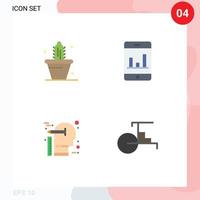 Group of 4 Flat Icons Signs and Symbols for cactus thinking spring smartphone mind Editable Vector Design Elements