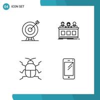 Pictogram Set of 4 Simple Filledline Flat Colors of target jury arrow contest bug Editable Vector Design Elements