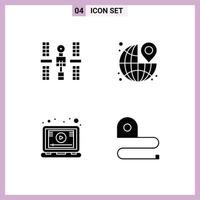 Mobile Interface Solid Glyph Set of 4 Pictograms of complex travel satellite destination online Editable Vector Design Elements