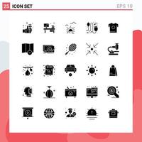 25 Thematic Vector Solid Glyphs and Editable Symbols of t shirt electricity sun eco bio Editable Vector Design Elements