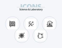 Ciencias línea icono paquete 5 5 icono diseño. matraz. cubilete. molécula. ciencia. polea vector