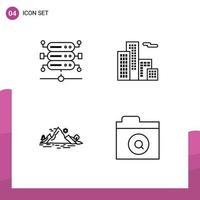 Universal Icon Symbols Group of 4 Modern Filledline Flat Colors of database mountain apartment nature search Editable Vector Design Elements