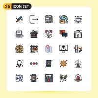 25 Thematic Vector Filled line Flat Colors and Editable Symbols of code cup knowledge tea folder Editable Vector Design Elements