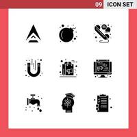 Modern Set of 9 Solid Glyphs and symbols such as marketing bag line magnetic magnet Editable Vector Design Elements