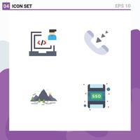 Group of 4 Flat Icons Signs and Symbols for coding nature laptop communication landscape Editable Vector Design Elements