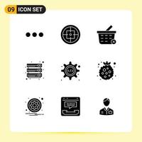 Set of 9 Commercial Solid Glyphs pack for programming interface server target files cloud Editable Vector Design Elements
