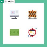 Universal Icon Symbols Group of 4 Modern Flat Icons of computer field education fence protection Editable Vector Design Elements