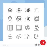 16 Universal Outline Signs Symbols of science bulb big media cinema Editable Vector Design Elements