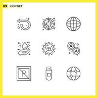 9 Universal Outline Signs Symbols of slustion atoumated media hand drop Editable Vector Design Elements