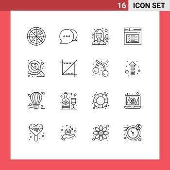 Mobile Interface Outline Set of 16 Pictograms of space research internet planet text Editable Vector Design Elements