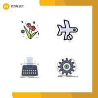 Mobile Interface Filledline Flat Color Set of 4 Pictograms of flower blog cancel transport typewriter Editable Vector Design Elements