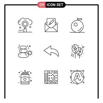 Mobile Interface Outline Set of 9 Pictograms of arrow square envelope spa natural Editable Vector Design Elements
